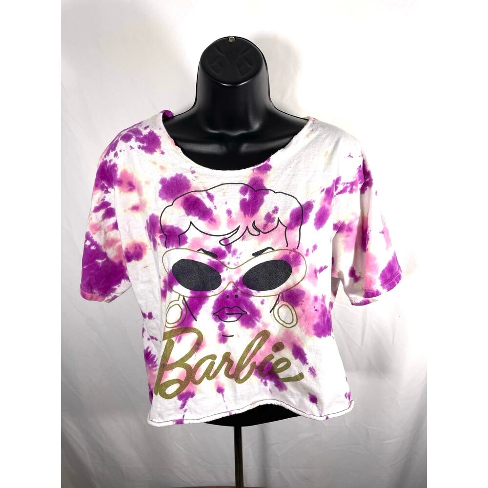 Barbie Tie-Dye Crop Top, Pink Purple Graphic Tee, Size M